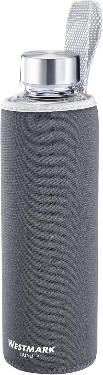 Westmark Drinking Bottle, Made of Glass With Print, Incl. Protective Cover, 550 ml, Glass, Silicone, Rubber, Bisphenol A-Free