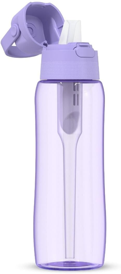 DAFI Store DAFI Solid Water Bottle with Filter and Straw 0.7 L Lavender - Water Bottle with Water Filter, BPA-Free, Sports Bottle with Filtered Water for Travel, Filter Bottle Outdoor + Activated Carbon Filter