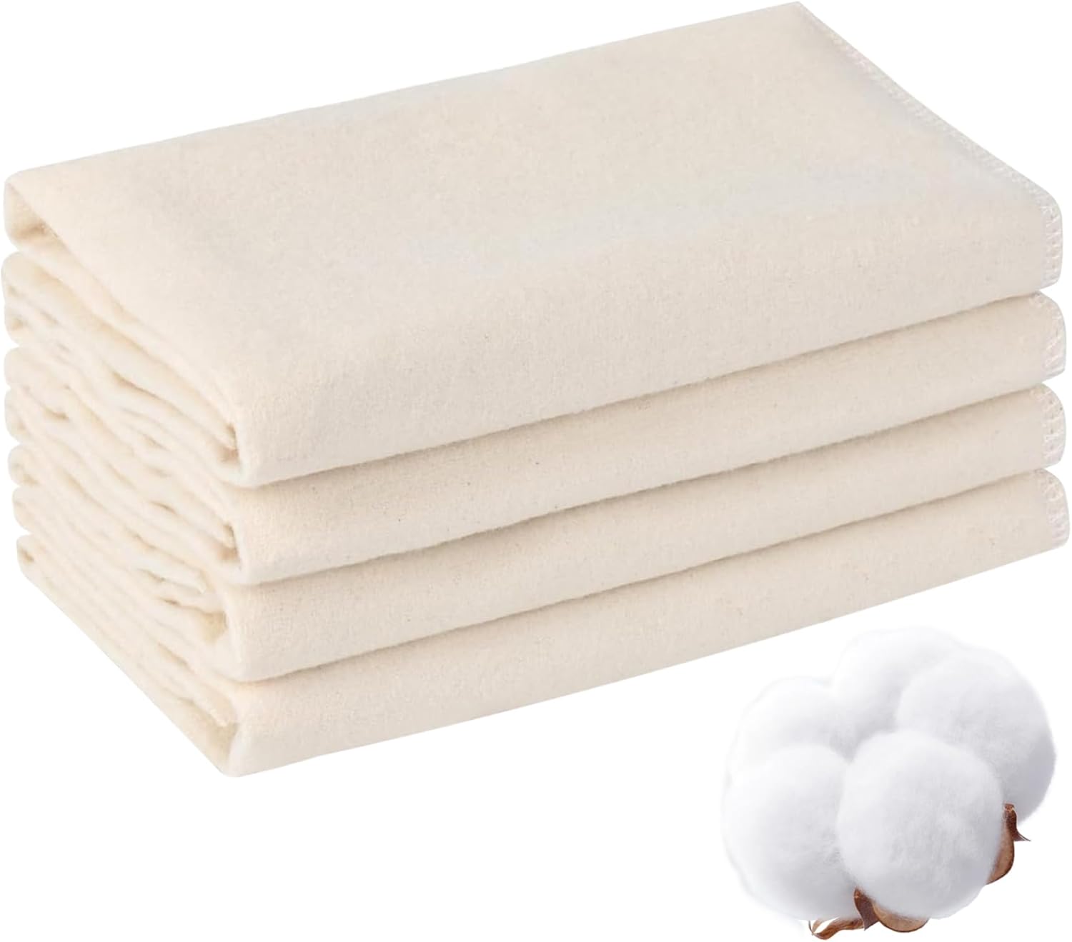 4 x Castor Oil Pack, Organic Cotton Flannel for Castor Oil, 16 x 7 inches, Reusable Castor Oil, Flannel, Soft Absorbent Organic Cotton Flannel for Abdomen, Liver, Joints and More