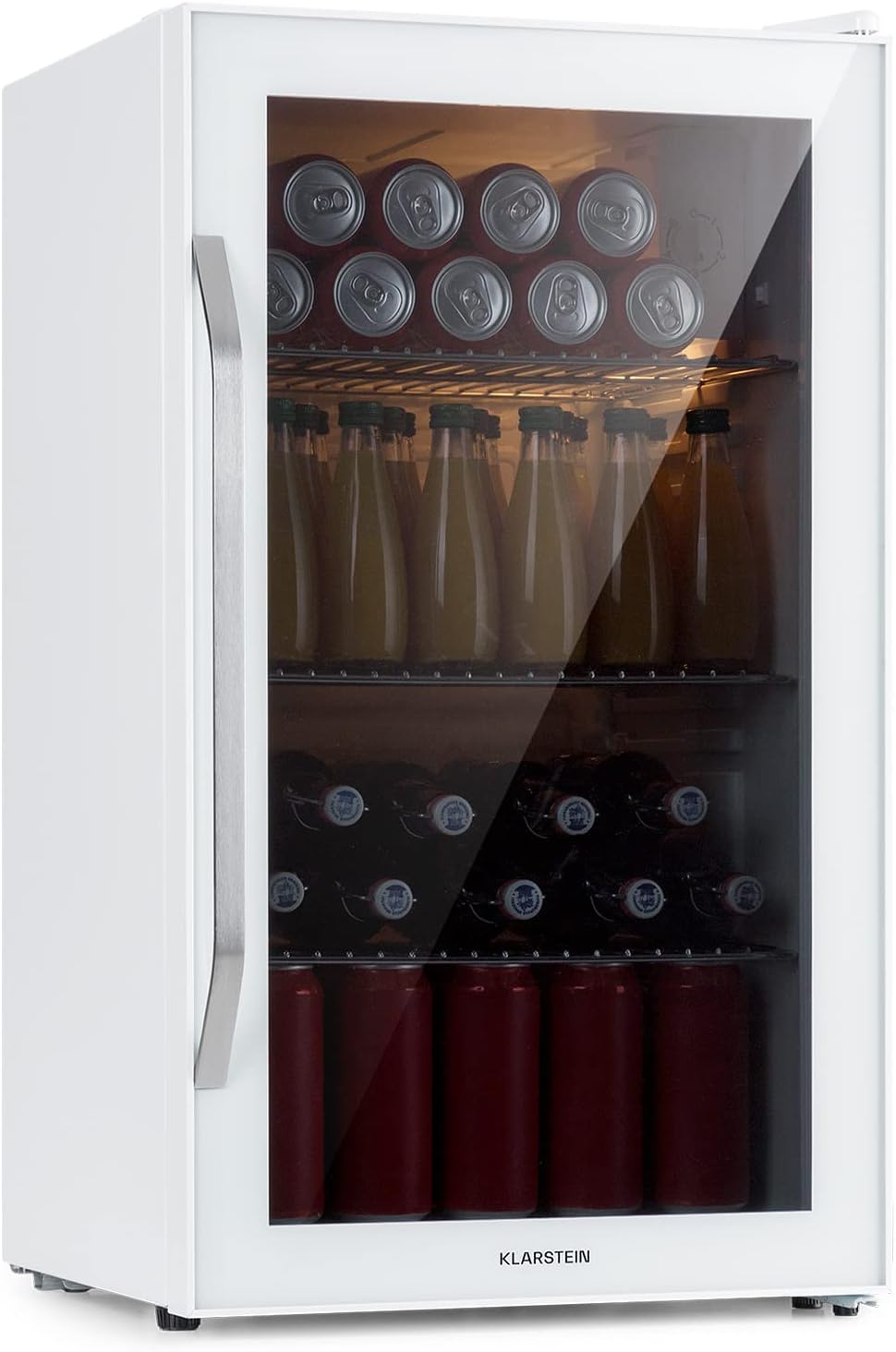 Klarstein Beersafe Quartz White Beer Fridge Drinks Refrigerator with Glass Door, Fridge, Bottle Refrigerator with 80 Liters