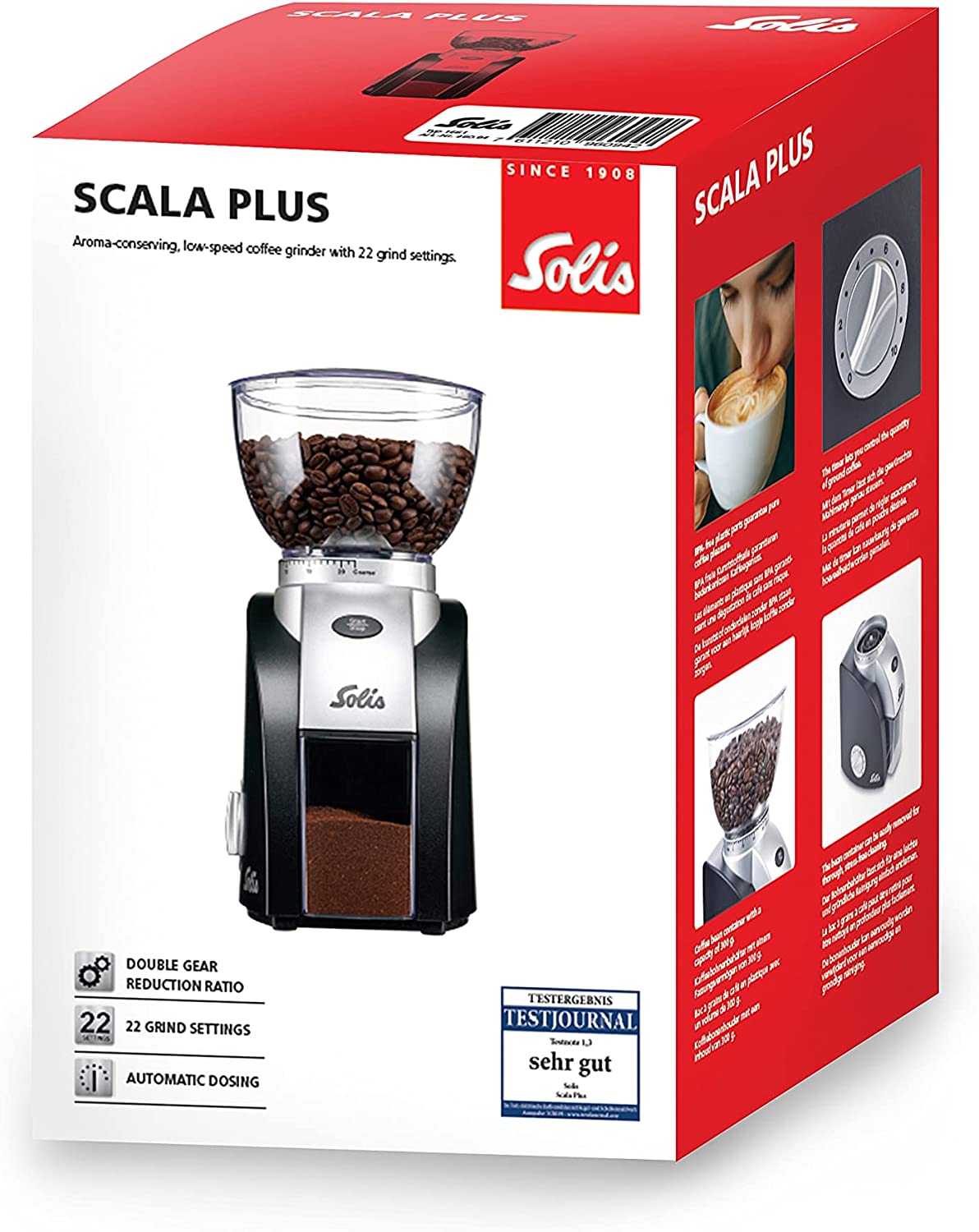 Solis Electric Coffee Grinder 1 to 10 Cups 13 Grinding Levels Antistatic Cone Grinder
