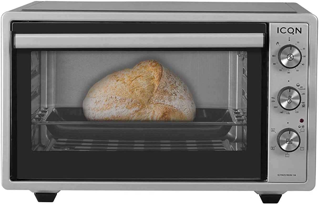 Icqn Mini Fan Oven, Pizza Oven, Mini Oven, Interior Lighting, Double Glazing, Timer Function, Enamelled