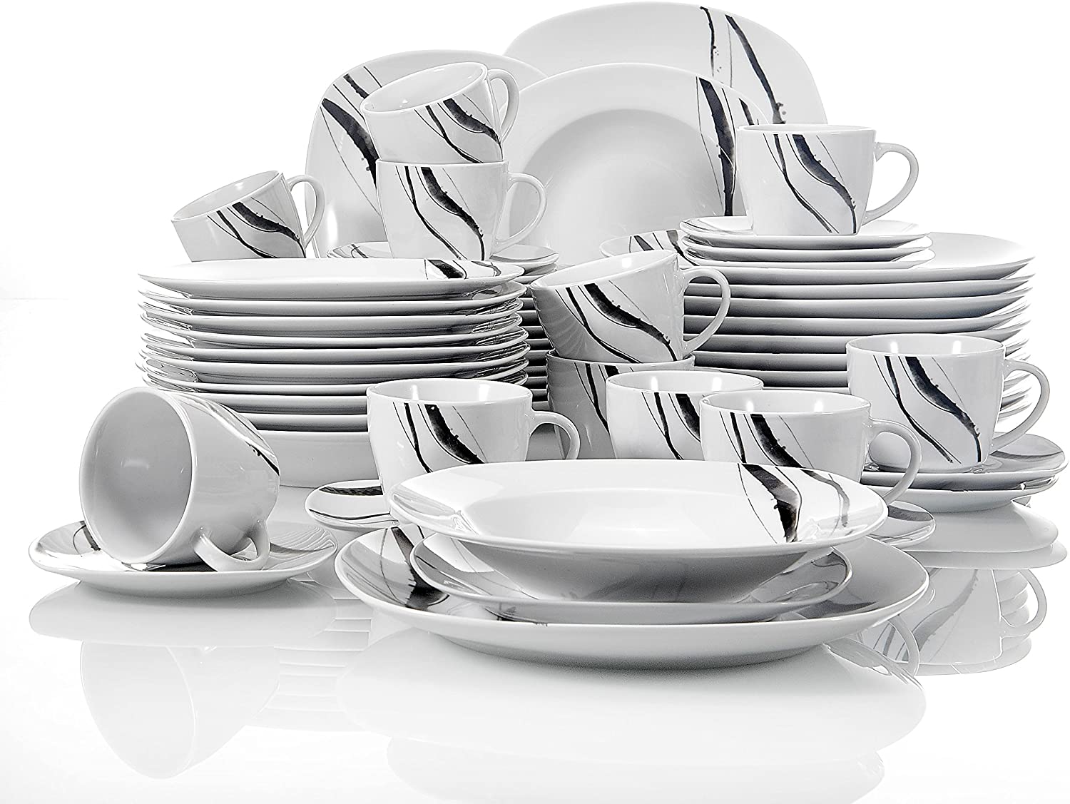 VEWEET Teresa Dinner Service Porcelain 18/36-Piece Crockery Set 20/40-Piece Breakfast Service, 24/48-Piece Dinner Service, 30/60-Piece Combined Dinner Service Set