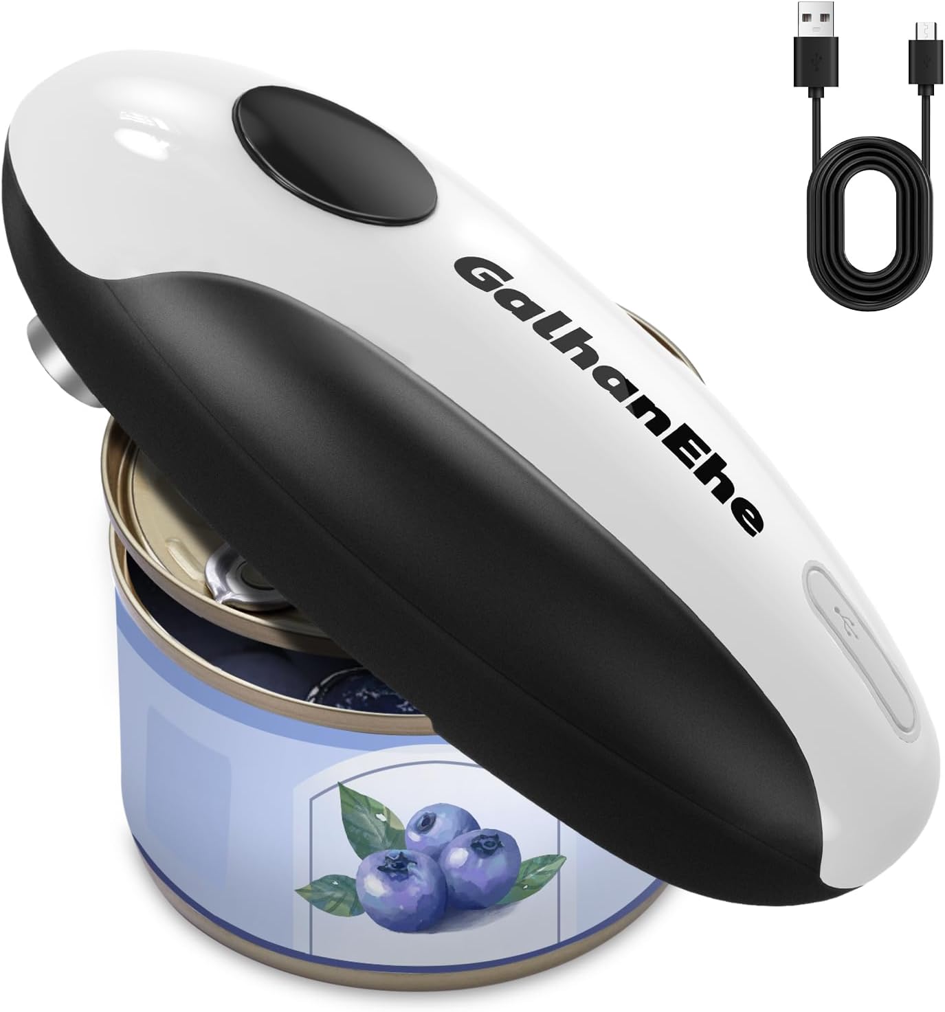 Electric Can Opener, Rechargeable Electric Can Opener, Suitable for Most Can Sizes, Automatic One-Touch Operation, Suitable for Arthritic Hands (Black & White)