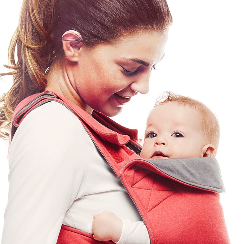 Wallaboo Easy Baby Carrier, Compact Stomach and Hip Carrier, Praltic Ergonomic Baby and Child Carrier, Suitable for Newborns, 2 Carrying Positions, 100% Cotton, Colour: Red
