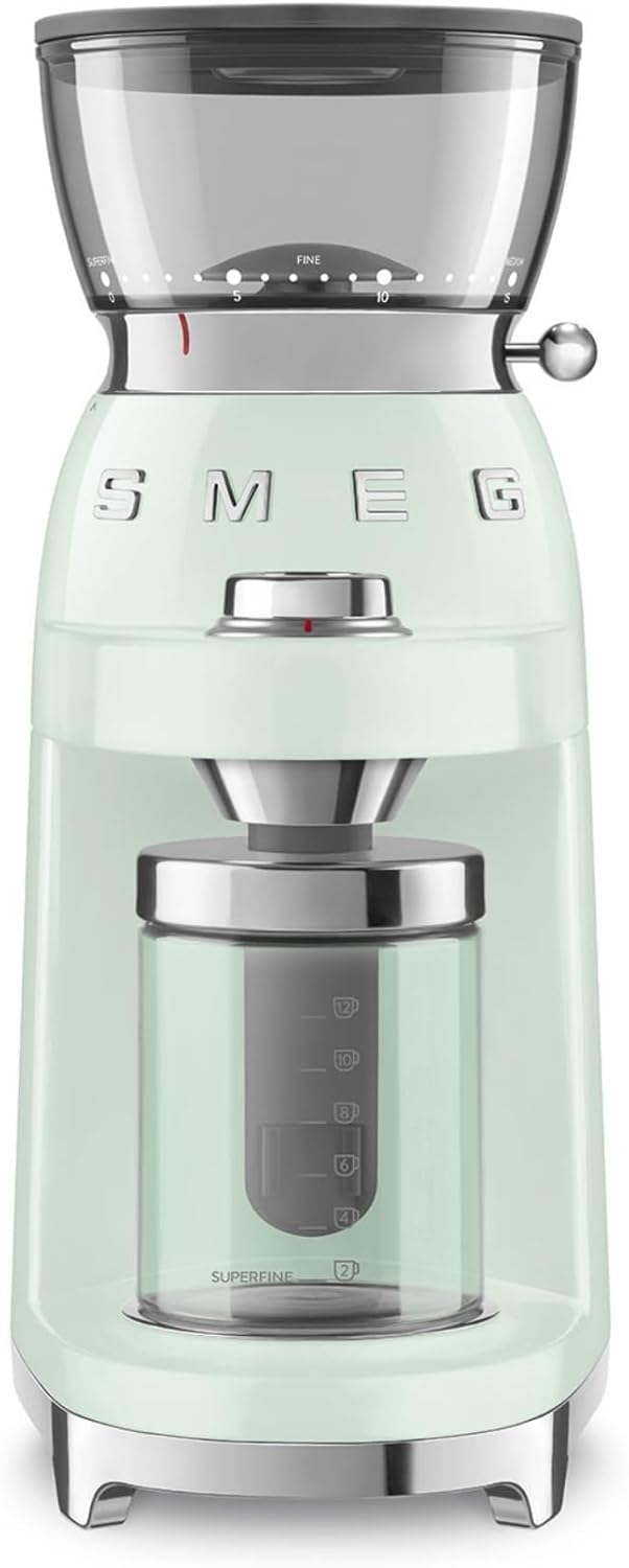 Smeg, Coffee Grinder CGF03PGEU 15 Grinding Levels 240g Coffee Bean Container Adjustable Grinding Quantity with Antistatic System 150W Light Green