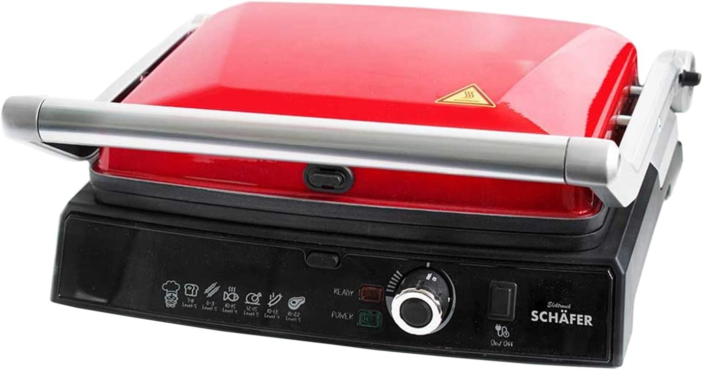 Schaefer Schäfer Contact Grill 2000 Watt Table Grill Electric Grill Red