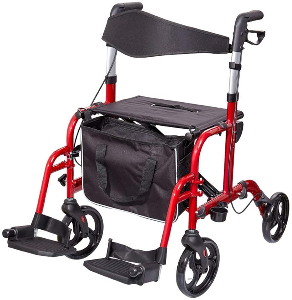 FACAIA Praktischer Einkaufswagen, Walker, klappbares Allrad-Rollatorgehäuse aus Aluminium, Sitz mit Rückenlehne und Einkaufskorb, einstellbare Höhe, Handbremse, klappbares