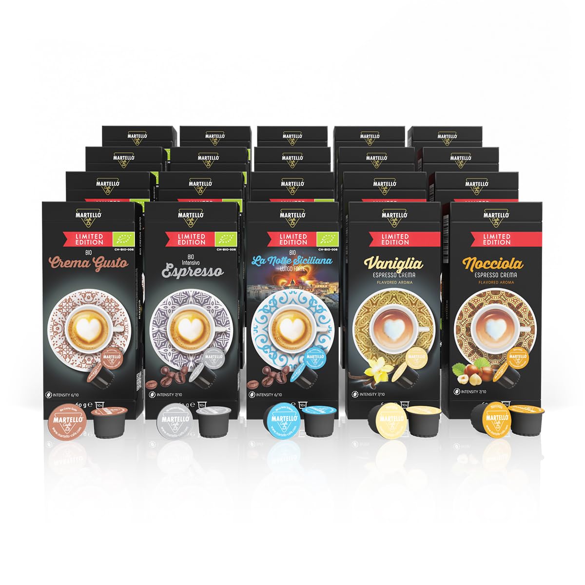 MARTELLO Cafe Martello Coffee Capsules Tasting Set 3 UTZ Certified, Sustainable and Fair, Picked by Hand, Master Pack 200 Capsules (20 x 10)