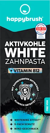 happybrush Toothpaste activated carbon white with vitamin B12, 75 ml
