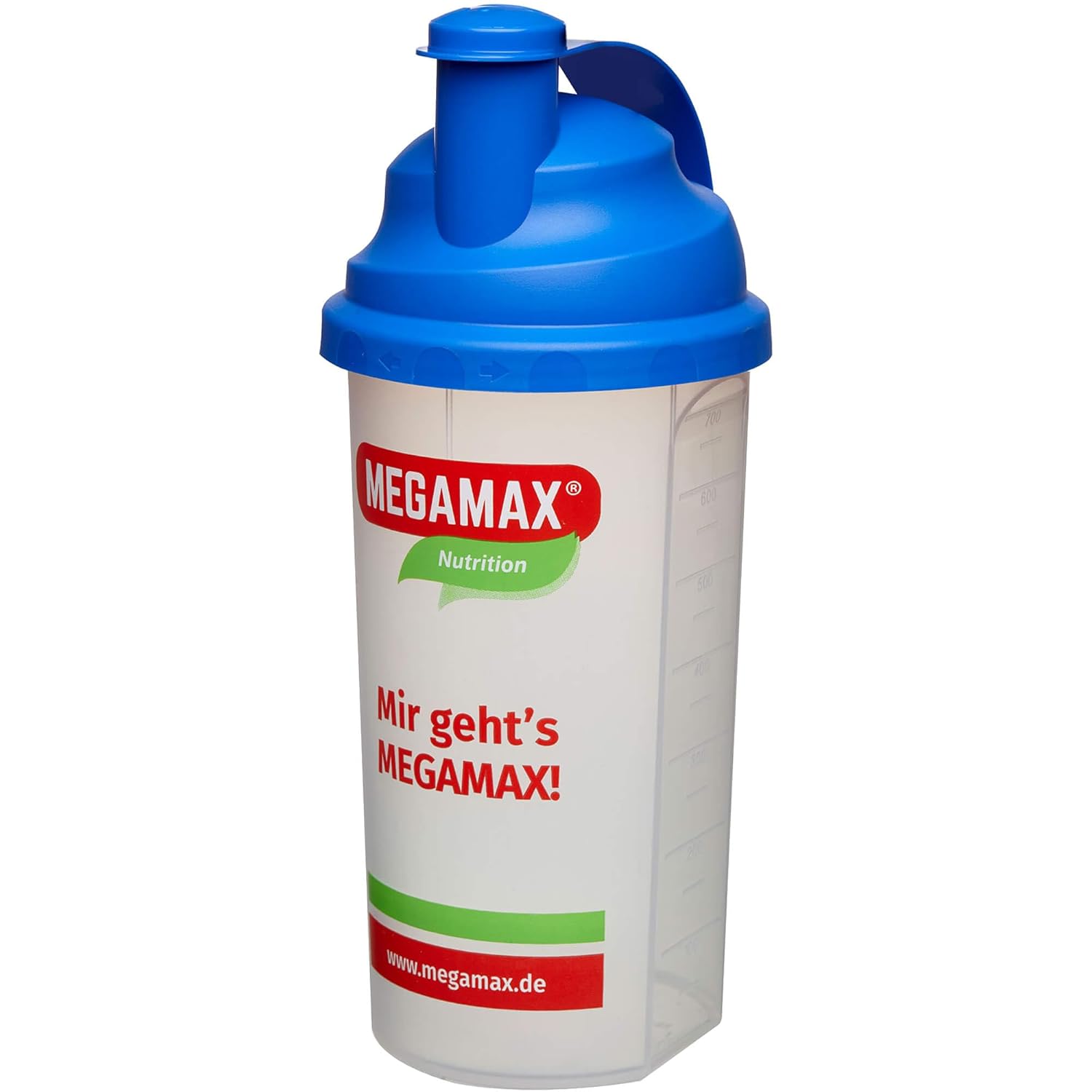 MEGAMAX Shaker [Protein Mixer] for Leak-Proof Shakes, Drinking Bottle for Protein Shakes and for Strength Training, Bodybuilding and Fitness, Mixing Cup with Strainer Insert Screw Cap, Measuring Scale