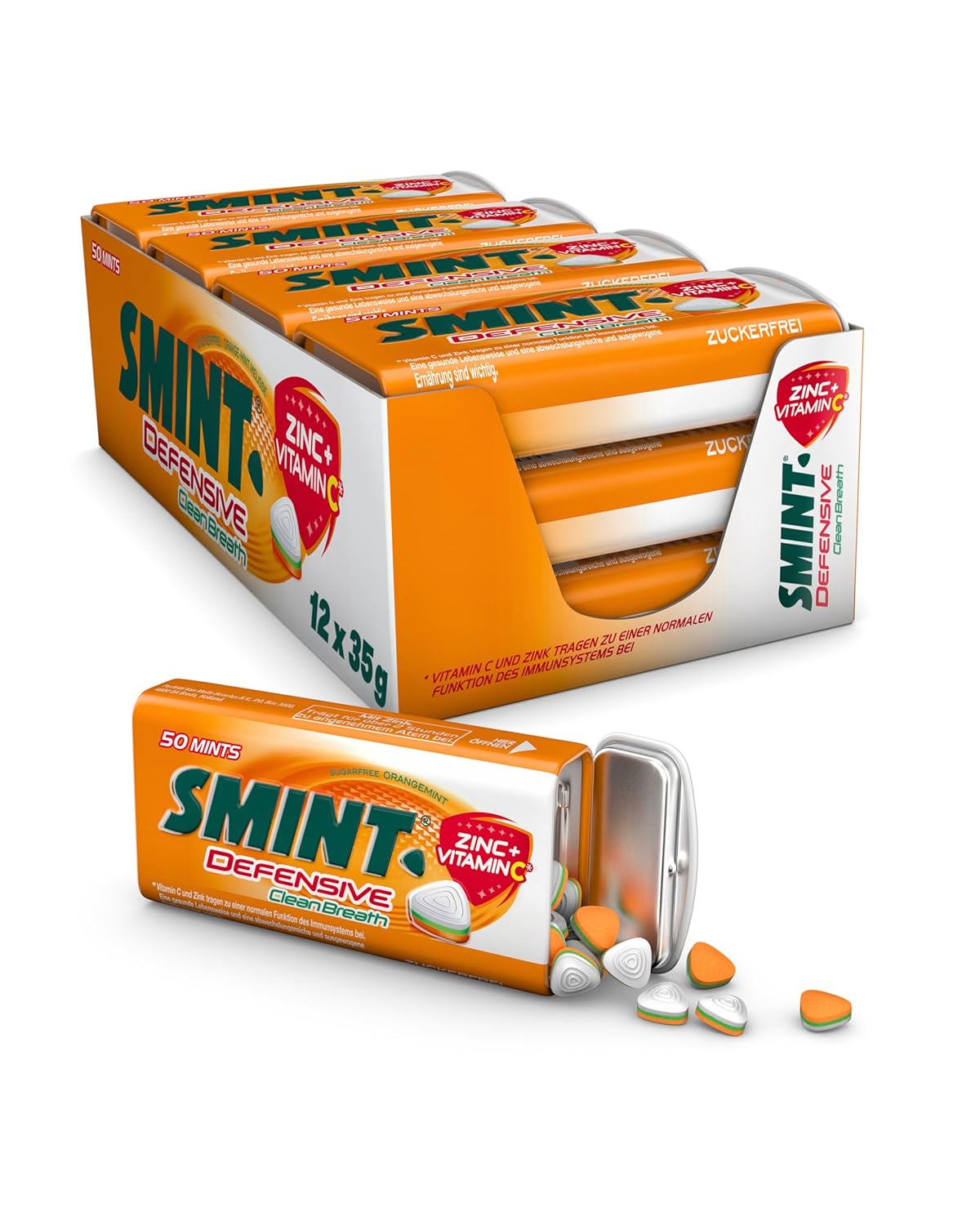 Smint Store Smint Defensive 1 metal tin with orange-mint pastilles with zinc and vitamin C, sugar-free mints for a fresh mouthfeel