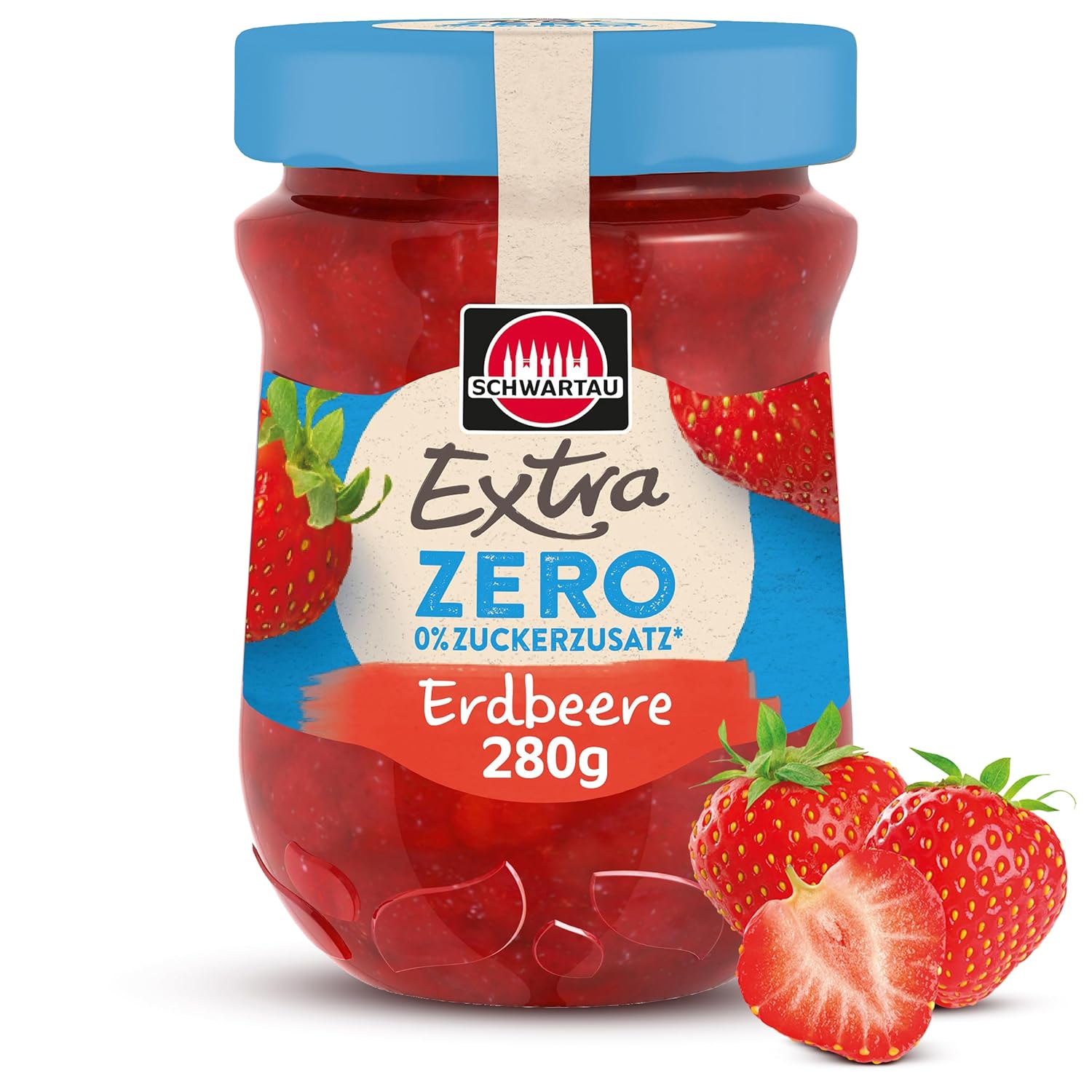 Schwartau Extra Zero Strawberry, Fruit Spread without added Sugar, 15 kcal per 25 g, 280 g
