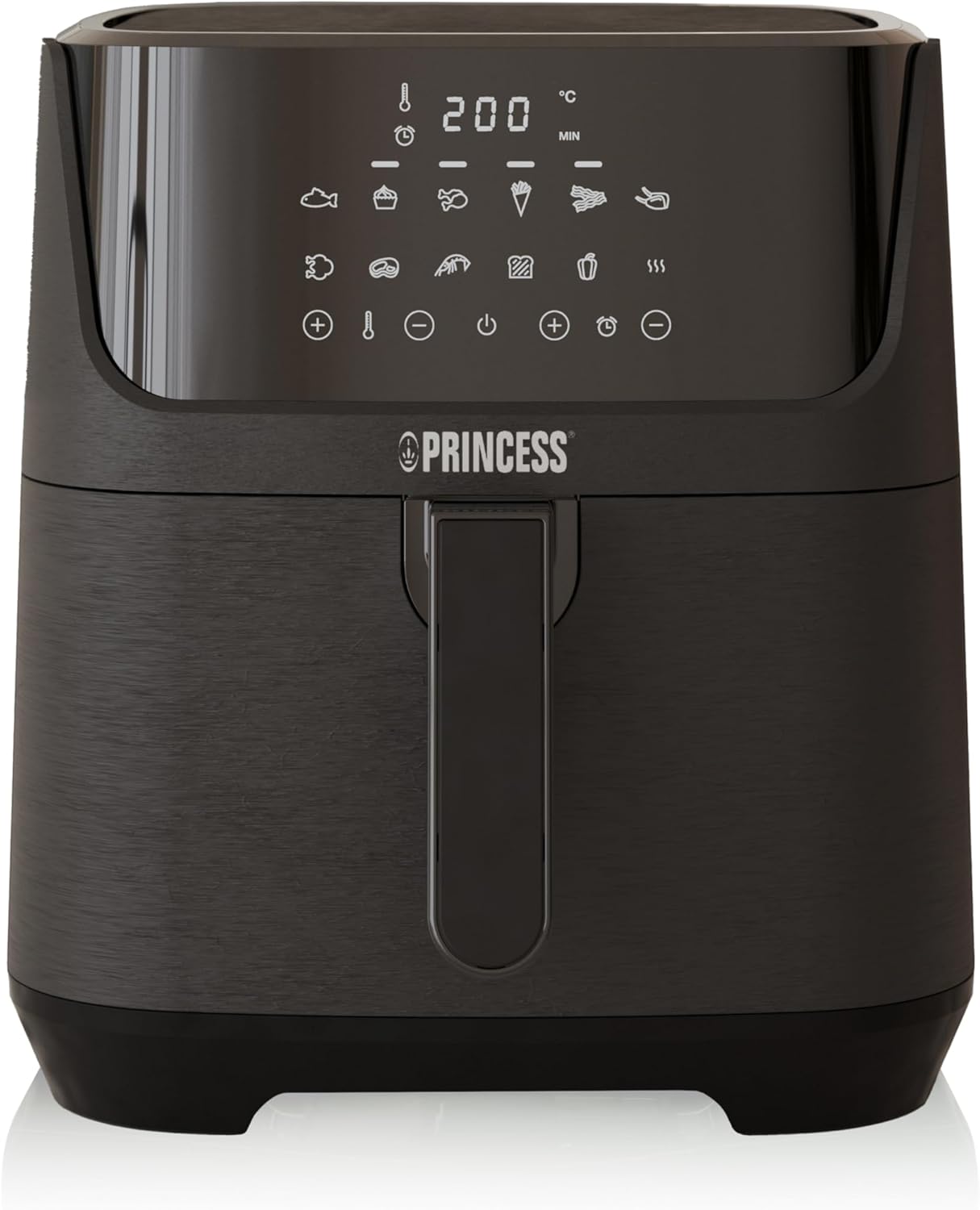 Princess Digital Hot Air Fryer 6.5 L with Divider, 12 Programmes, Touch Screen, Up to 60% Energy Saving, Low-Fat Frying without Oil, for 1.5 kg Chips, Black, 182061