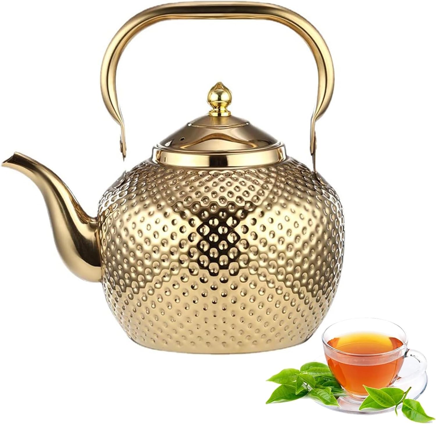 1.2/1.5/2 L Stainless Steel Teapot, Tea Kettle, Golden Stainless Steel Tea Container with Filter and Handle, Pouring Kettle Teapot for Home, Restaurant and Hotel (Colour: Gold, Size: 1.2L)