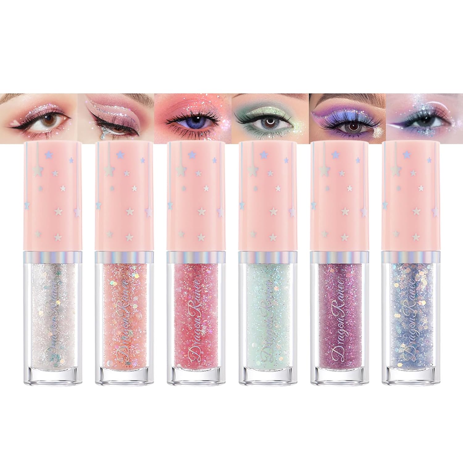 EONFAVE Glitter Liquid Eyeshadow Set, 6 Colors, Eyeshadow with Sequins, Sparkles, Quick Drying & Smooth Shimmer Glitter Eyeshadow, Waterproof & Durable Eye Makeup Set for Women