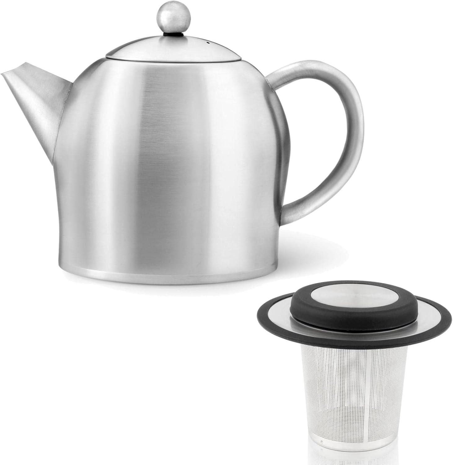 Teapot Set 0.5 Litres - Stainless Steel Matt Double Walled - Small Tea Maker with Tea Filter Attachment for Loose Tea