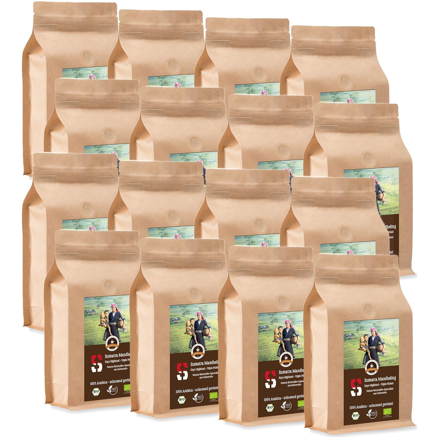 Kaffee Globetrotter Coffee Globetrotter - Sumatra Mandheling Gayo Highland - Organic - 16 x 1000 g Medium Ground - for Fully Automatic Coffee Grinder - Roasted Coffee from Organic Cultivation | Gastropack Economy Pack