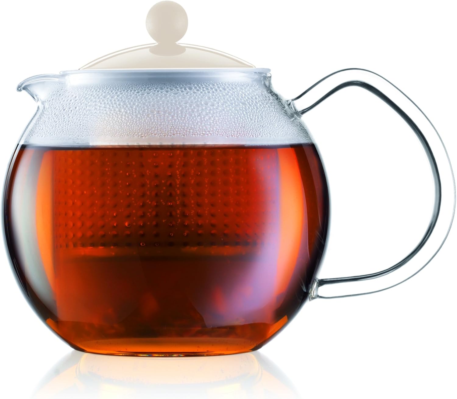 Bodum Assam Tea Press with Glass Handle and Coloured Plastic Lid, 0.5 L (17 oz) - Off White