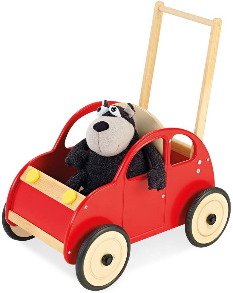 Pinolino Jonas Wooden Walker with Braking System Walker with Rubber Wheels for Children Aged 1-6 Years Multi-Coloured