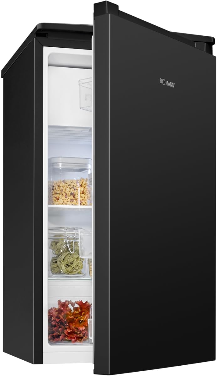 Bomann® Fridge with Freezer | 91L | Small Fridge | 2 shelves | Vegetable Compartment | Interchangeable Door Hinge | 0° ~ 8°C | Mini Fridge | Fridge Black | Quiet | Fridge KS 7254 Black