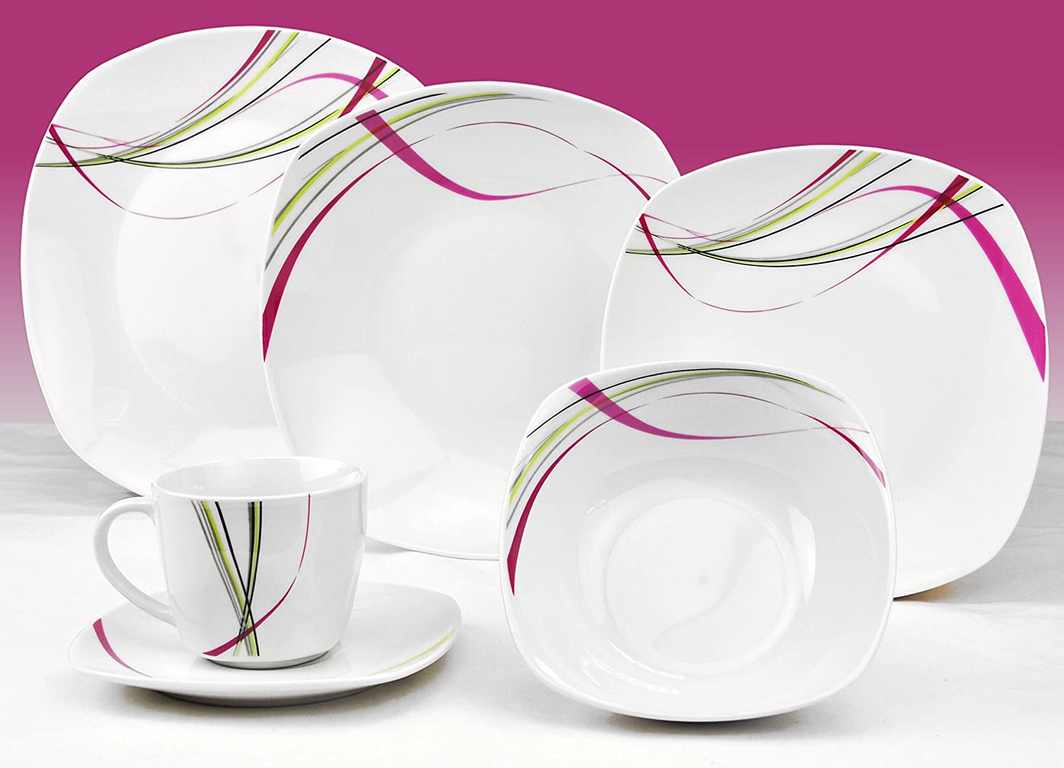 Van Well Fashion Combination Dinner Set 124 Pcs Slightly Angular Porcelain For 12 Pe
