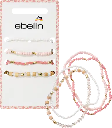 ebelin Elastic bracelets with beads, pink/white, 4 pieces
