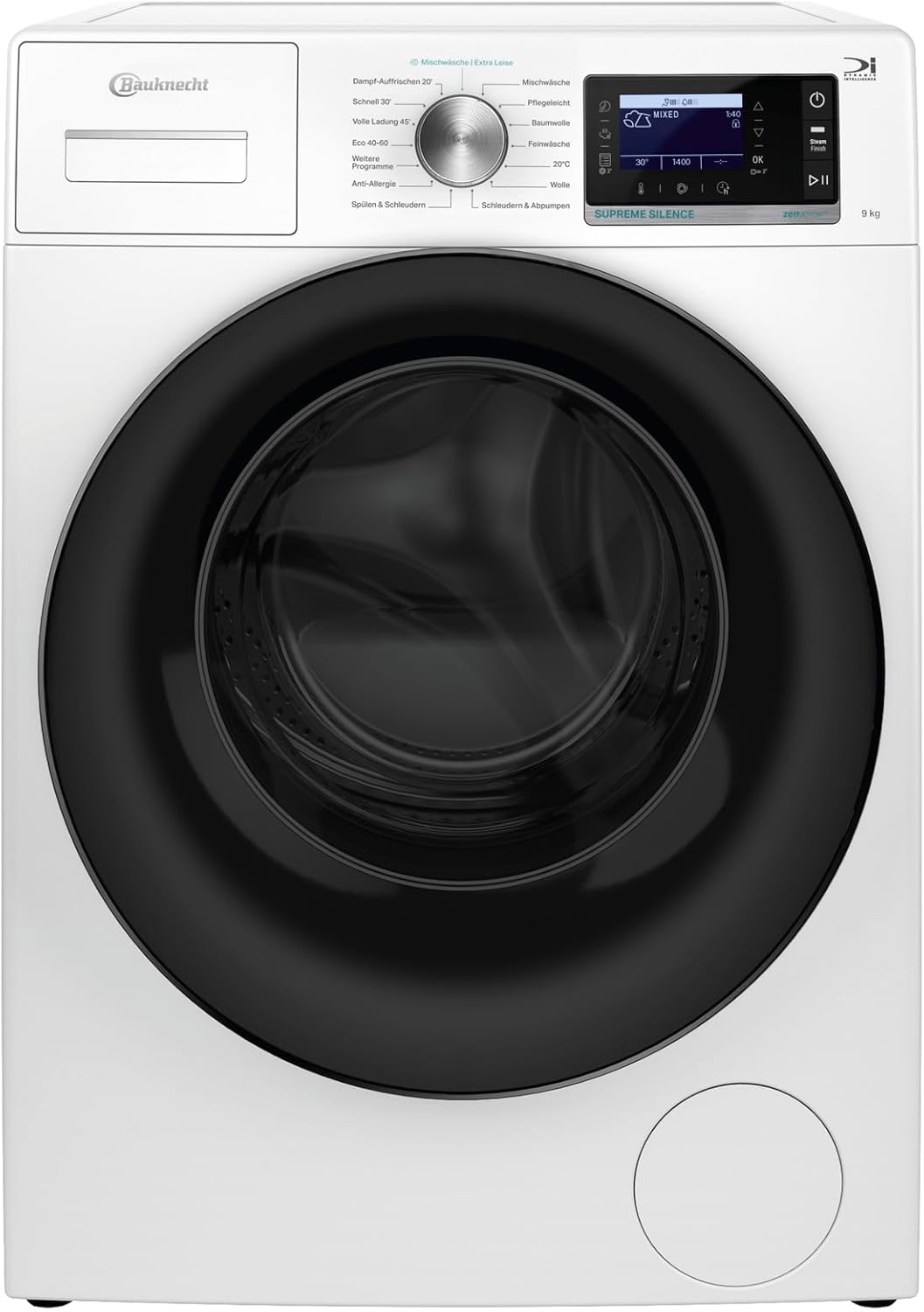 Bauknecht B6R 98 Silence DE Washing Machine, 9 kg, Front Loader, Supreme Silence, Energy Efficiency A-20%, 1400 rpm, ZEN Motor, Particularly Quiet Washing Machine, Steam 3.0-3, Powerful Steam