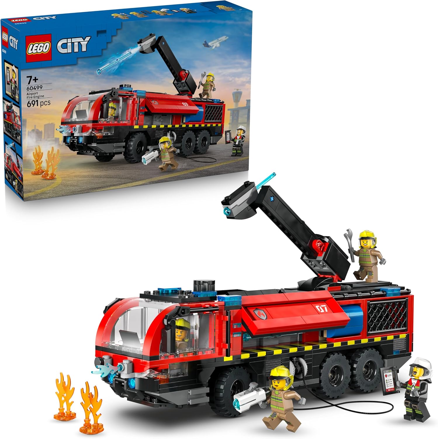 LEGO City Airport Fire Vehicle, Toy Emergency Vehicle, Model Building with 4 Fire Brigade Mini Figures, Birthday Gift for Boys from 7 Years and Technology Fans - 60499