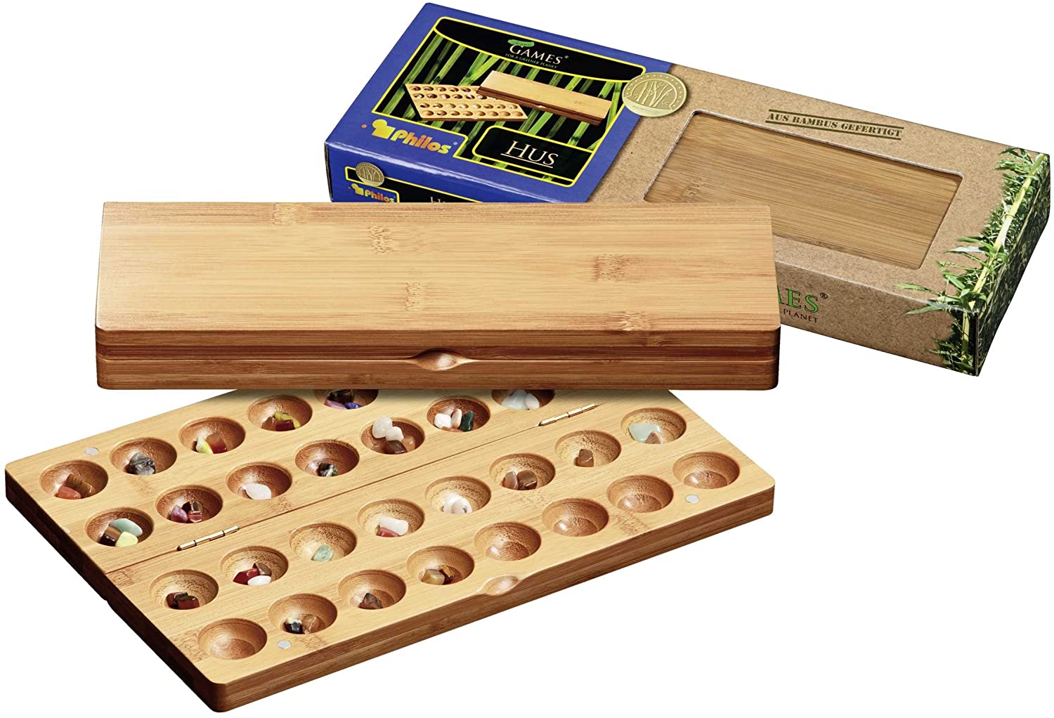 Philos Hus-Bamboo Small Green Games-3257 Stones Strategy Game