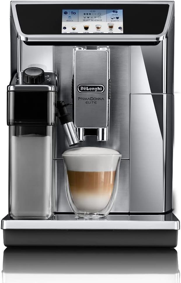 De\'Longhi PrimaDonna Elite ECAM 656.75.MS Fully Automatic Coffee Machine with 4.3 Inch Color Display, Automatic Milk Foam, 2 Cups Function, 1350 W, Large 2 L Water Tank, Coffee Link App, Silver
