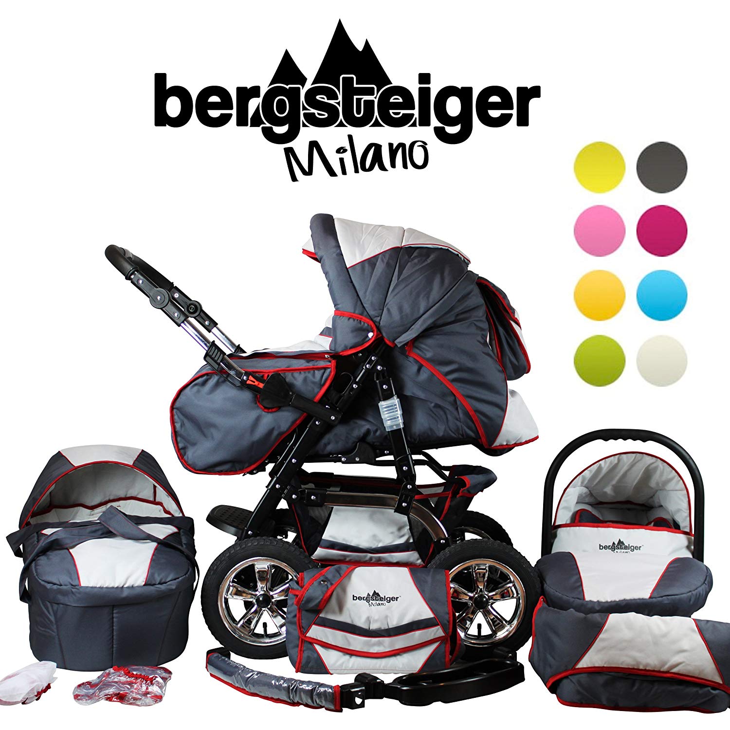 Bergsteiger Hikers Milano COMBI Pushchair + Car Seat Travel System (Mega Set of 10, 8)