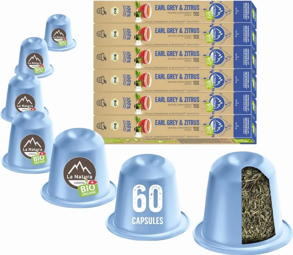 Functional Food Grono GmbH Earl Gray Tea - 60 tea capsules | La Natura Lifestyle Organic 120g| bio-based | Nespresso®*³ compatible