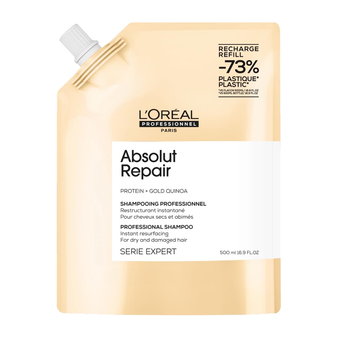 L'Oréal Professionnel L\'Oréal Professionnel Repairing Hair Shampoo for Damaged and Dry Hair, with Quinoa, Expert Series, Absolut Repair Shampoo for Refilling, 500 ml
