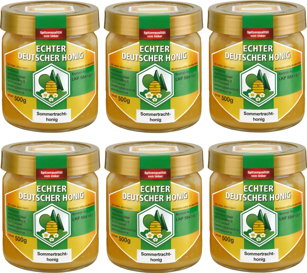 Apis Aurum GmbH Genuine German Honey - 6 x 500g Summer Harvest 3000g