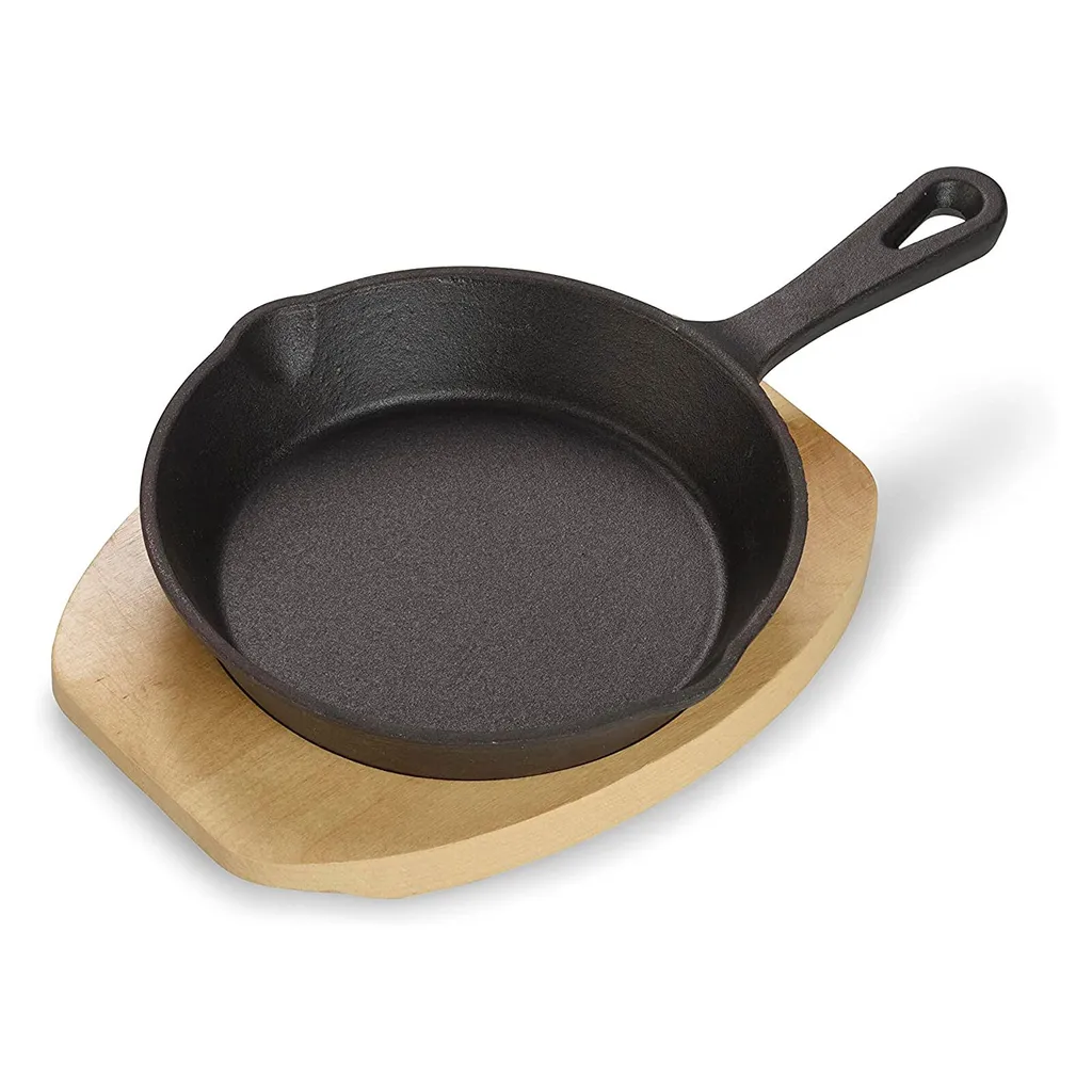 Echtwerk Cast Iron Serving Pan, Mini Pan with Serving Board, Small Grill Pan, Quantity: 2