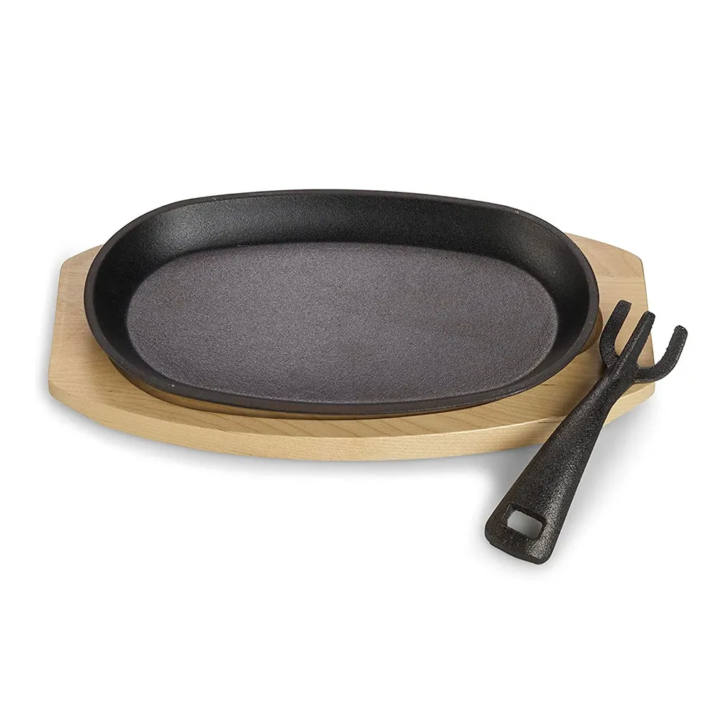 Echtwerk cast iron serving pan, small grill pan with serving board, removable handle, pre-seasoned, suitable for ovens, grills, BBQs and induction hobs, Ø 22.2 x 13 cm