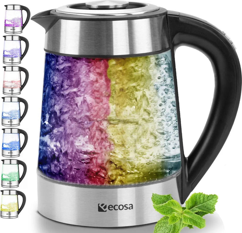 Ecosa Glass Kettle with Temperature Control | 40°C - 100°C | LED Lighting | High-Quality Stainless Steel | Limescale Filter | 1.7 L | 2200 W