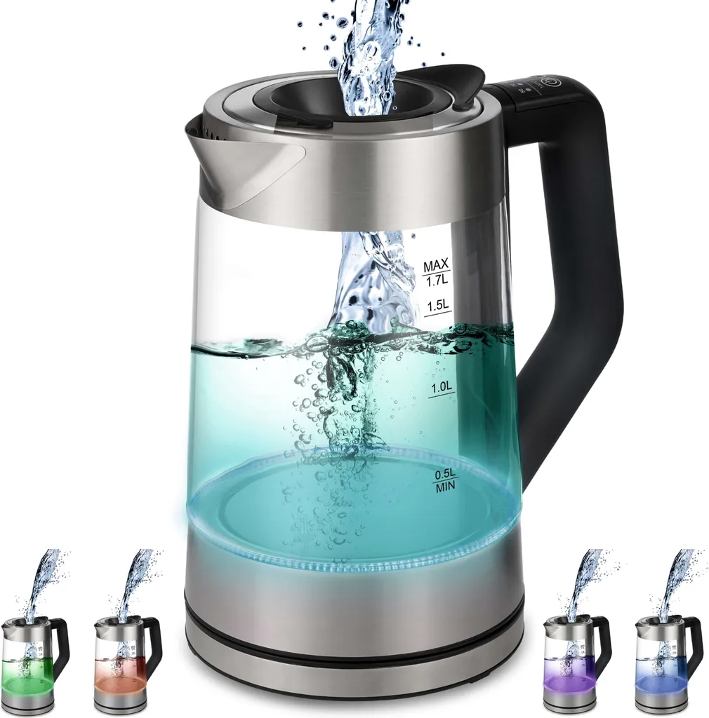 Ecosa Glass Kettle with Temperature Control | Easy Fill Lid | Membrane Inlet | LED Color Change Depending on Temperature | 1.7 Liters | 2200 Watts