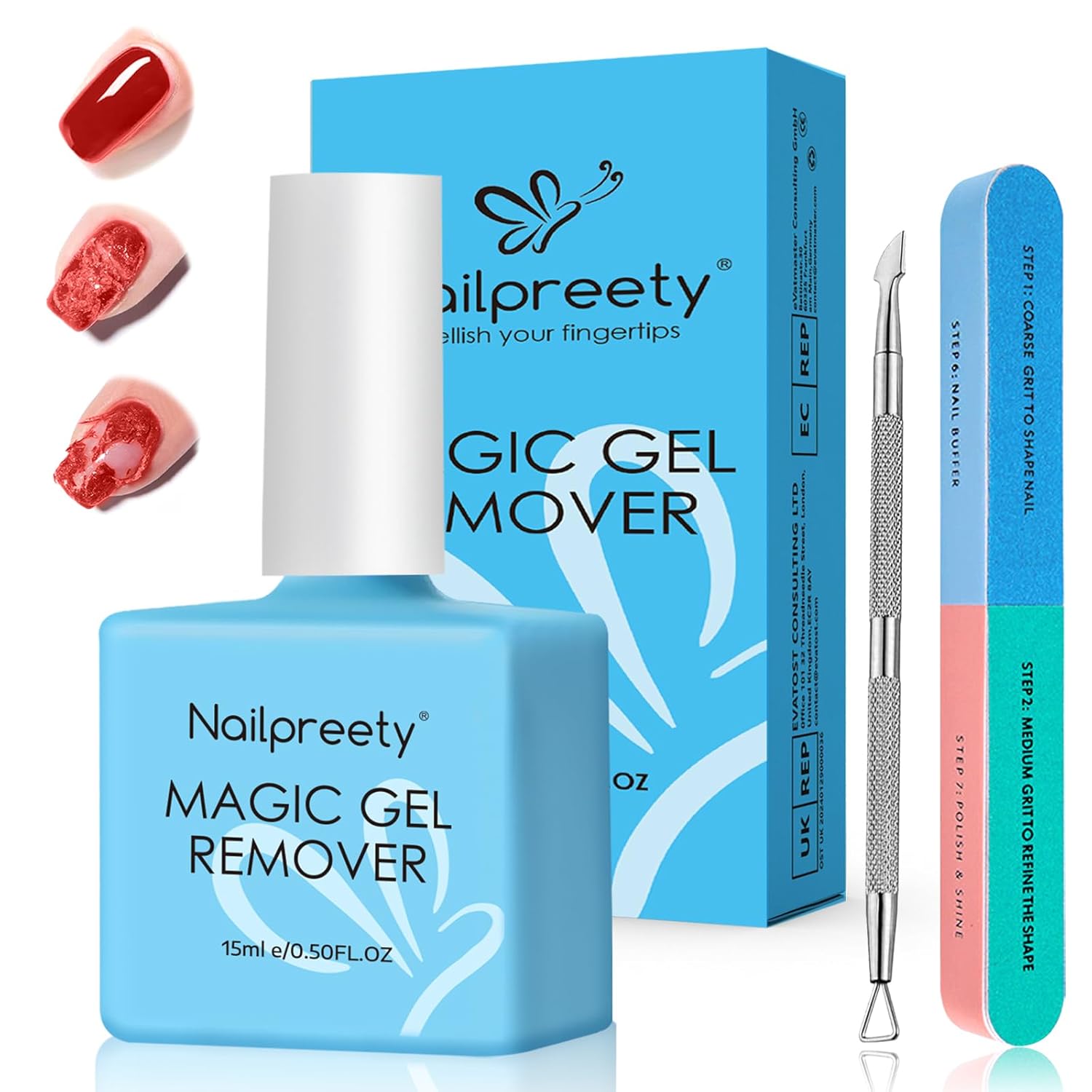 Yagaspantery 15 ml Nail Polish Remover, Gel Remover Nails, Shellac Remover Gel, Shellac Remover Included Cuticle Pusher and Tools File, Peel Off in 3-5 Minutes