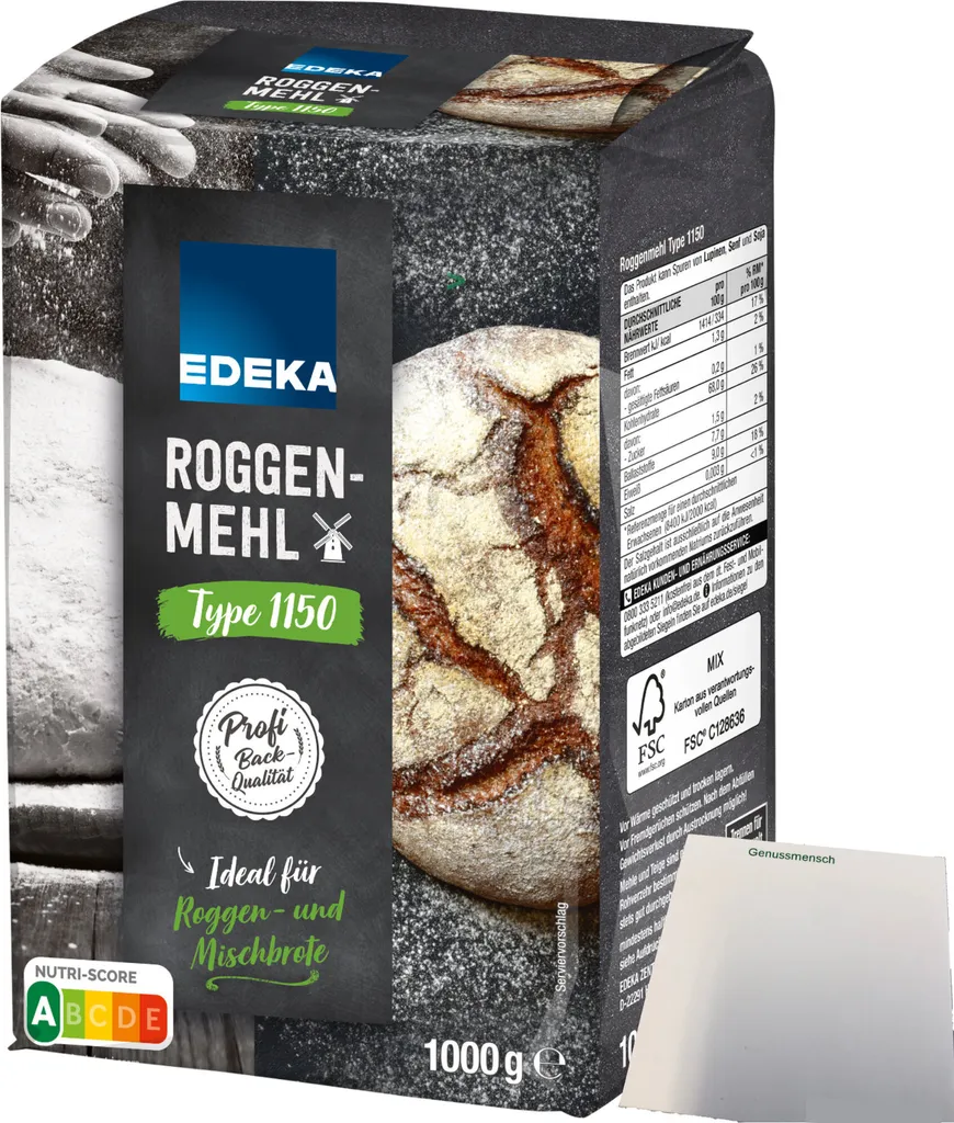 Edeka rye flour type 1150 ideal for rye and mixed breads (1kg pack) + usy block