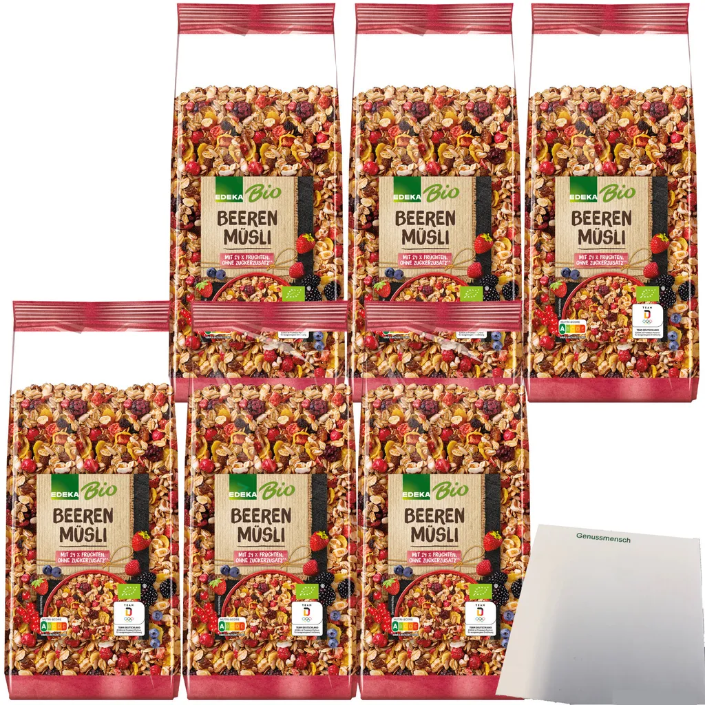 EdekaBeeren Muesli with 24% fruit and oat, rye and wheat wholegrain flakes 6-pack (6x750g pack) + usy Block