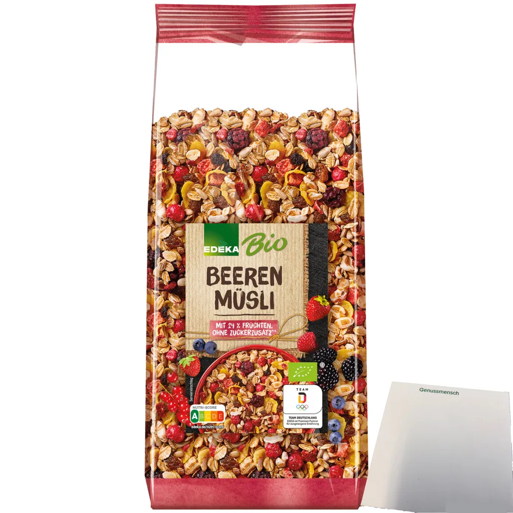 EdekaBeeren Muesli with 24% fruit and oat, rye and wheat wholegrain flakes (750g pack) + usy Block