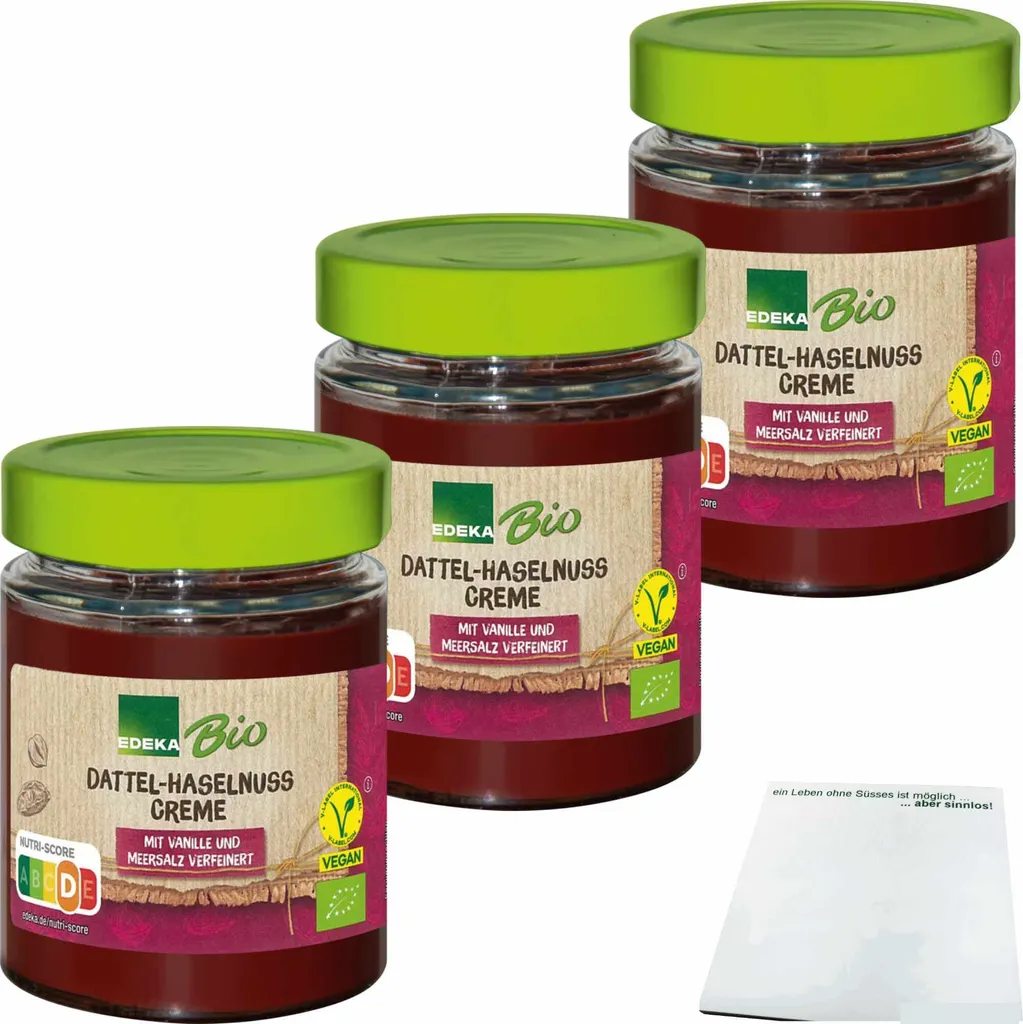 EdekaDattel-Hazelnut Cream with Vanilla and Sea Salt 3-pack (3x240g jar) + usy Block
