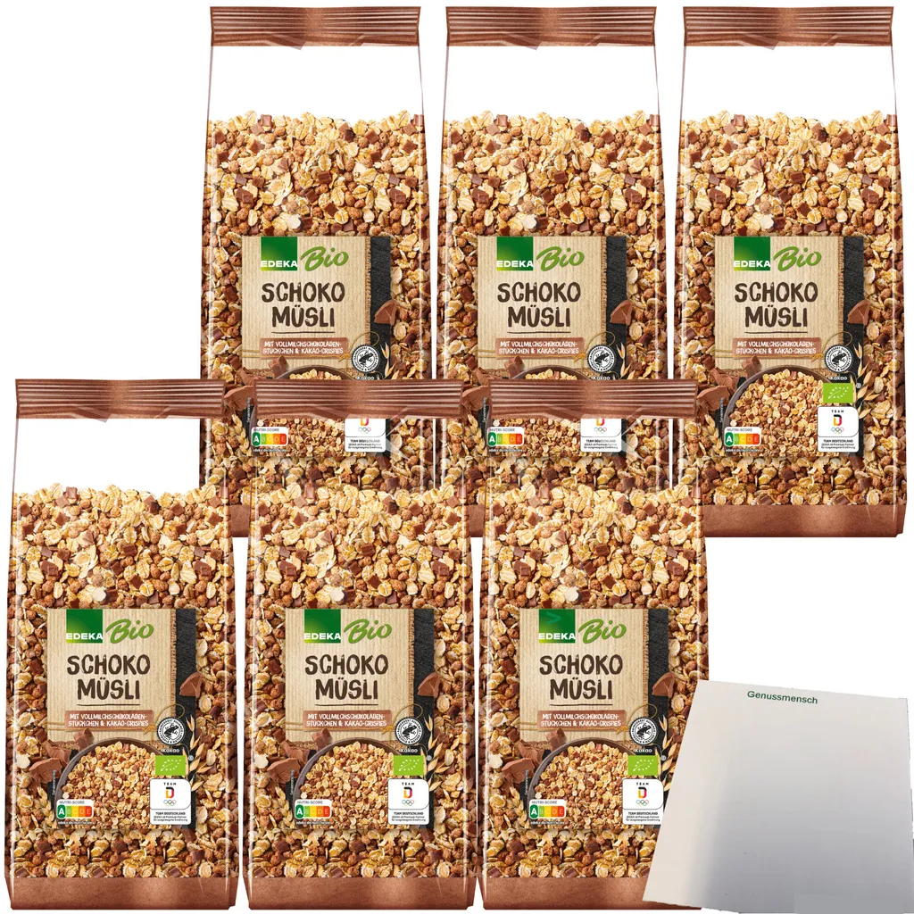 EdekaSchoko Muesli with milk chocolate pieces and cocoa nibs 6-pack (6x750g pack) + usy Block
