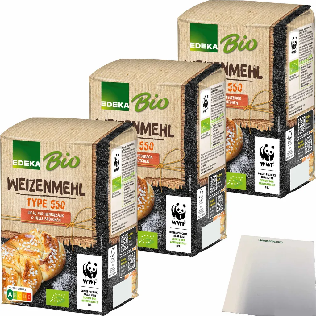 Edeka wheat flour type 550 ideal for yeast pastries and light breads 3-pack (3x1kg pack) + usy block