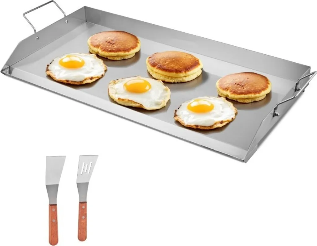 StarTech Stainless steel BBQ grill plate, flat grill pan - cookware 809x370mm for grilling