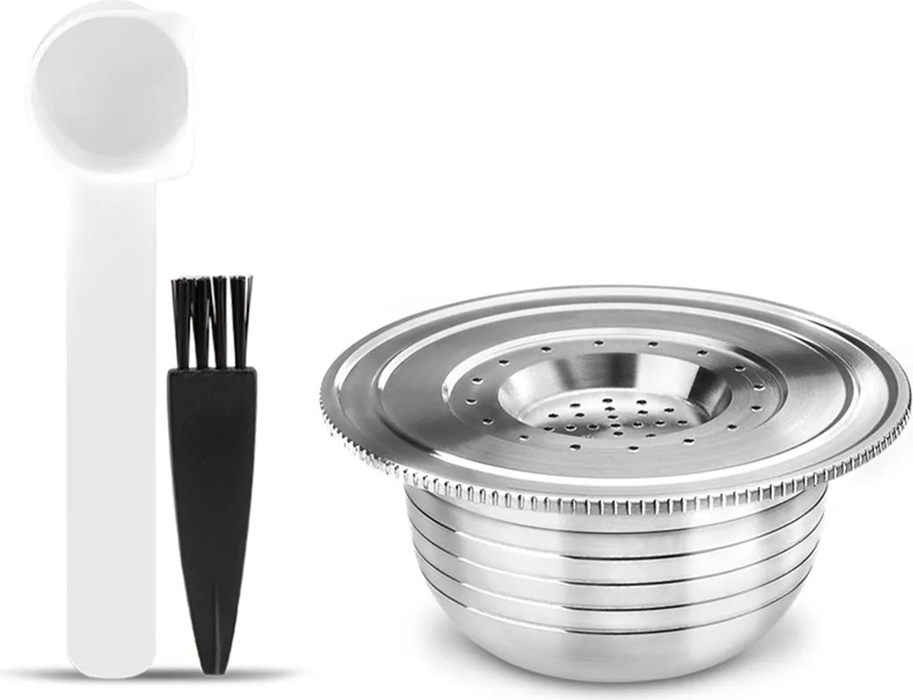Decdeal Stainless steel coffee capsules. Refillable coffee capsules with spoon brush replacement for Bialetti machines.