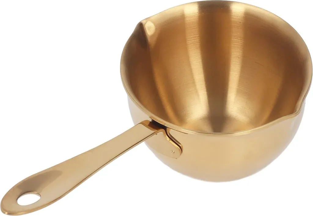 Markenlos Stainless Steel Milk Pan - Mini Butter Warmer Pan - Professional Cooking Pan with Spouts for Hot Milk, Chocolate, Oil (Gold)