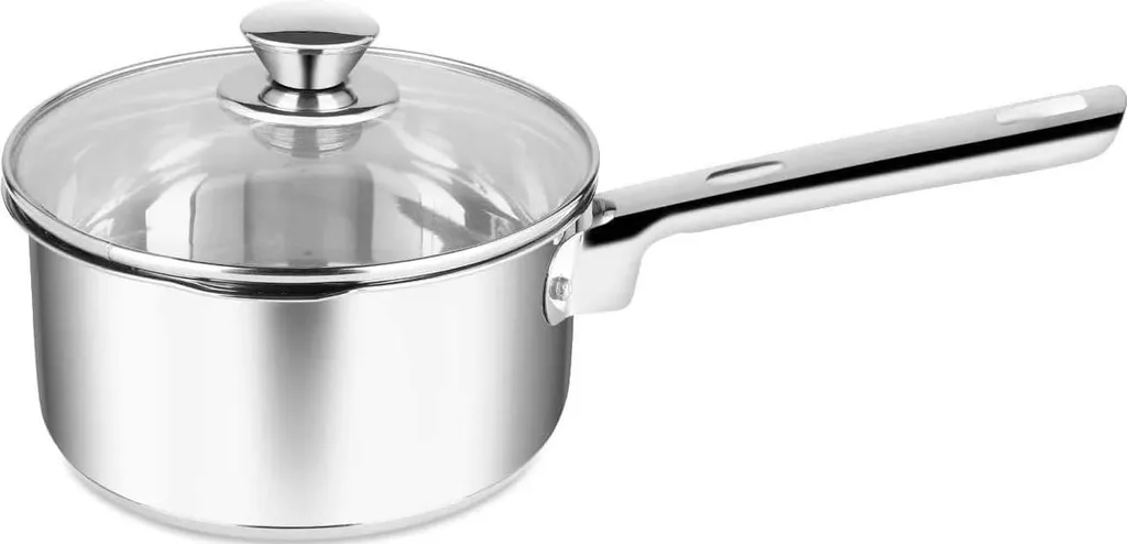 Markenlos Stainless steel saucepan 16cm with glass lid - Induction compatible & dishwasher safe - Ideal for cooking and heating milk